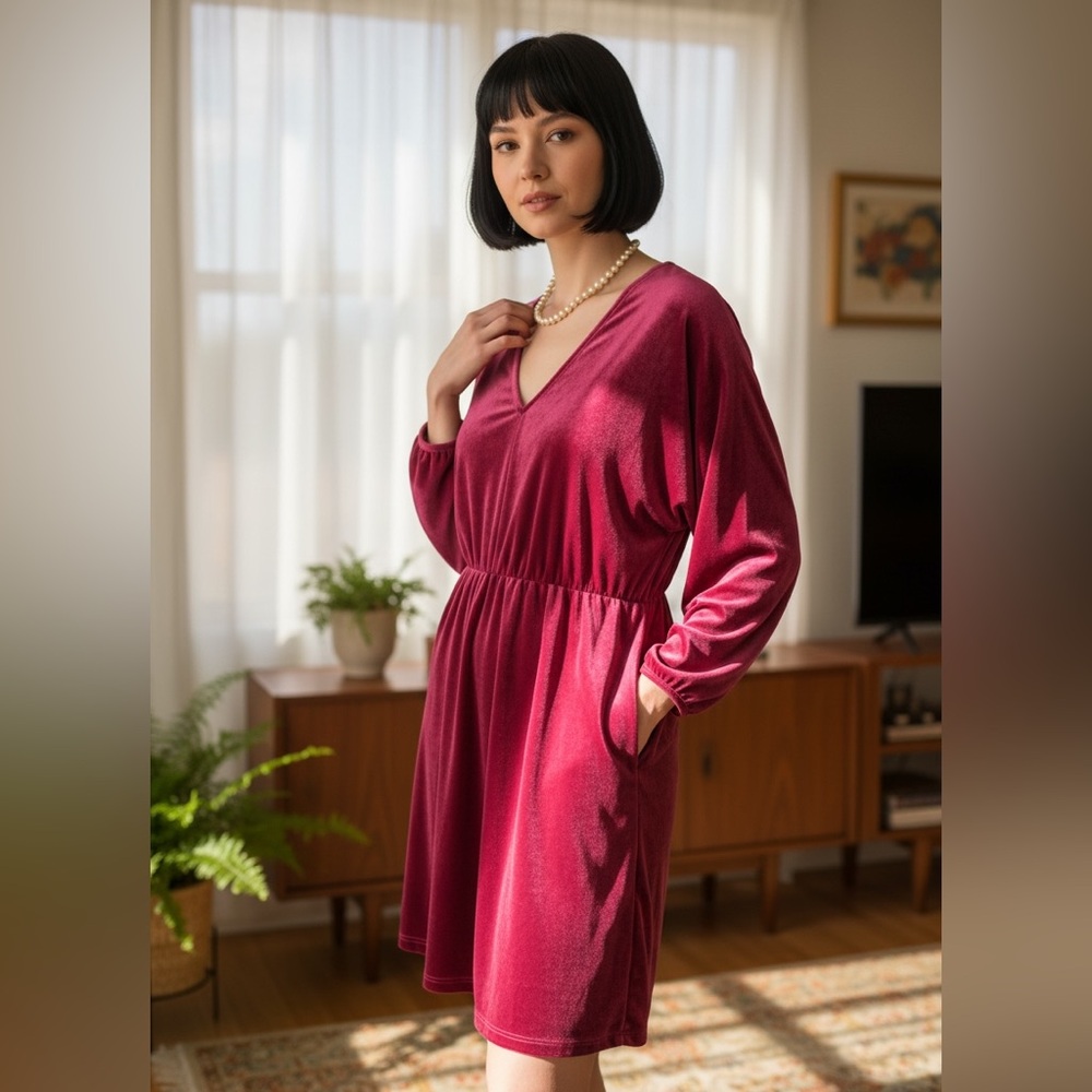London Times Fuchsia Dress with Long Sleeves NWT